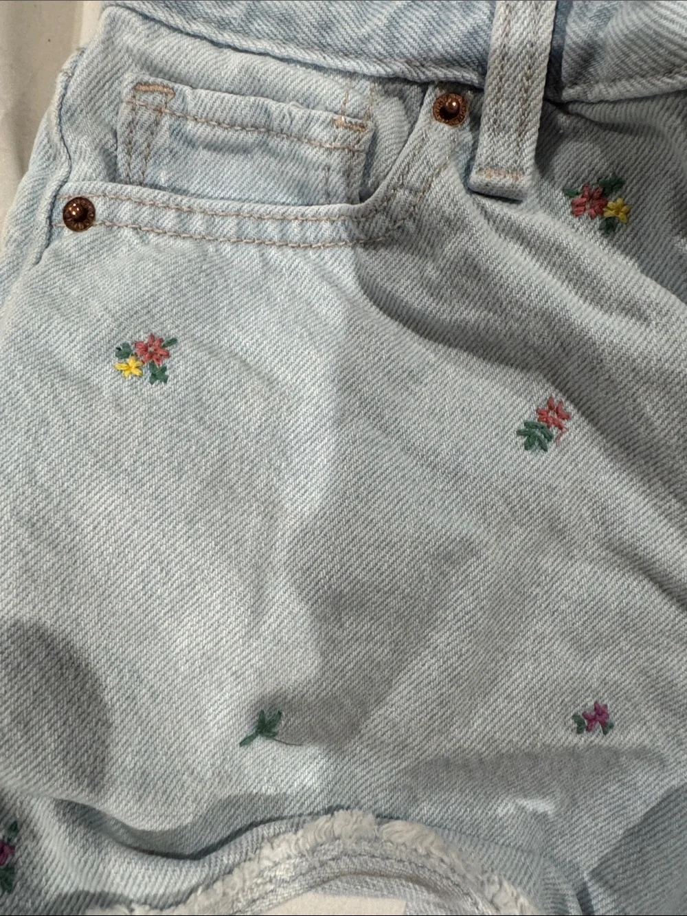 Girls Old Navy Light Wash Denim Shorts with Floral Embroidery